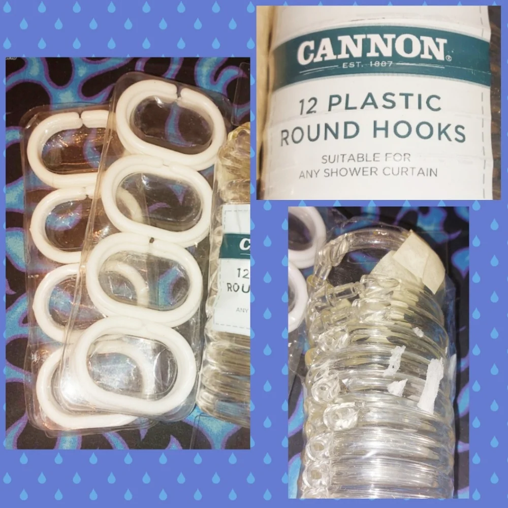 4 Pack Bundle of White & Clear Plastic Shower Curtain Rings